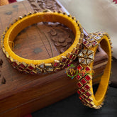 Kada Kundan Bangle-Square Flower-Red-G3658